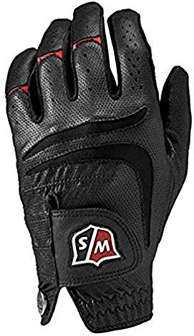 Wilson Staff Herren Golfhandschuh, Grip Plus, Material-Kombi, Größe: M/L, Linkshand, MLH, schwarz, WGJA00103ML