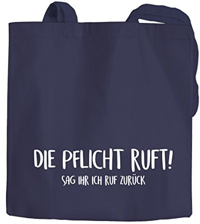 Jutebeutel Die Pflicht ruft Sag ihr ich ruf zurück Spruch Sprüche Baumwolltasche Stoffbeutel Tragetasche Moonworks® navy 2 lange Henkel