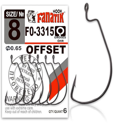 FANATIK Haken Offset FO-3315 gr. 8, 6, 4, 2, 1, 1/0, 2/0, 3/0, 4/0, 5/0 jig Angel Fishing Hook für Gummiköder (Schwarz, 54mm - #4/0-3 Stück)