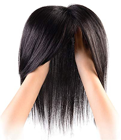 Glattes Echthaar-Kronenaufsatz für Frauen mit dünner werdendem Haar, zum Einklipsen von Hand gebundener Haarspitze mit Pony