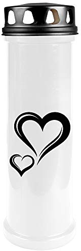 HS Candle Lanterne funéraire (couvercle noir) - Bougie funéraire - Durée de combustion : environ 100 h - Brûleur 4 jours - Motif cœur - Disponible dans de nombreuses variantes
