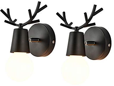 2x Wandleuchten, iDEGU Moderne Wandlampe mit Geweih-Dekoration Wandleuchte Innen aus Metall für Schlafzimmer, Wohnzimmer, Treppe, Flur, Badezimmer - Schwarz