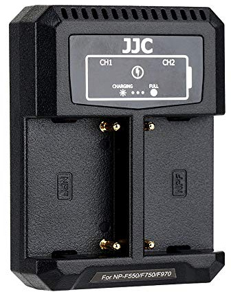 JJC Chargeur de Batterie Double Fente USB et USB-C (Type C) QC3.0 pour Appareils Photo Numériques Sony Caméscopes et Lumières LED Alimentés par NP-F550 F750 F970 FM50 FM500H Batterie Rechargeable