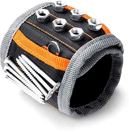 AKT 15 Magneti Bracciale Magnetico Borsa da Polso Attrezzi Braccialetto Magnetico per Strumento di Riparazione Strumento per Conservare Le Viti,Gray