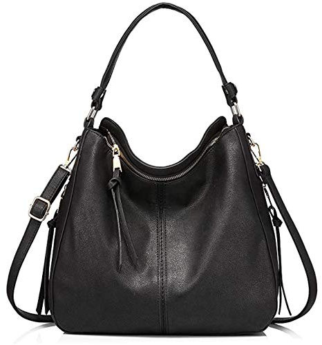 Asge Hobo Taschen Damen Rucksack Groß Handtasche Vintage Frauen Canvas Multifunktionale Umhängentasche Große Kapazität Reisetasche Casual Schultasche für Alltag Büro Schule Ausflug (Grau) (Schwarz)