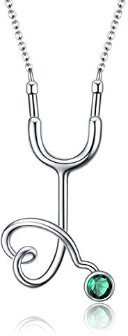 VONALA Krankenschwester Geschenk 925 Sterling Silber Stethoskop Anhänger Halskette Pflege Themen kette Schmuck für Arzt Medizinstudentin (Mai Geburtsstein)