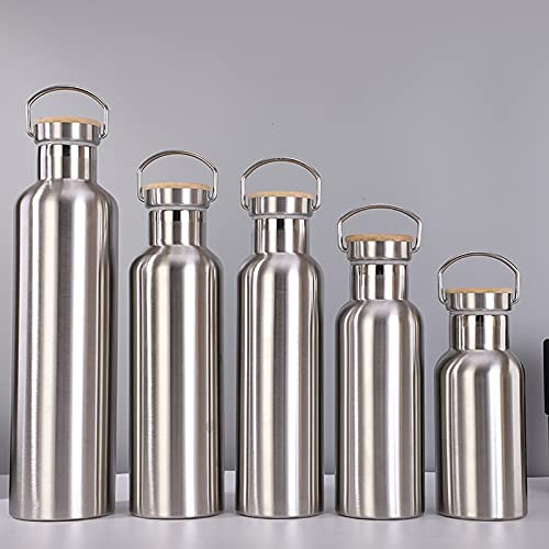 Trinkflasche Edelstahl, Vakuum Isolierte Thermosflasche, Edelstahl Doppelwandig, BPA-Frei Edelstahl Trinkflasche Mehrere Kapazitätsoptionen Für Sport, Fitness, Büro ( Color : Bamboo , Größe : 750ML )