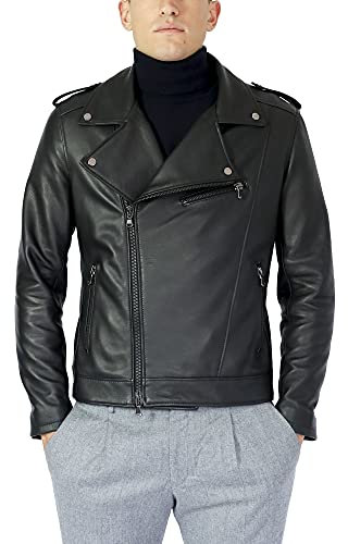 Alberto Zaccagnini | Giacca artigianale in Vera Pelle uomo | Chiodo uomo in vera pelle Made in Italy | Giubbotto autunnale | AZ0601 (nero, 50)