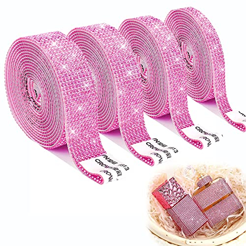 EANLOLY 4 ×Selbstklebende Kristall Strass, DIY Dekoration Aufkleber,Selbstklebende Kristall Strass Diamant Band (Rosa)