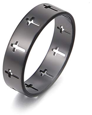 TEAMER Edelstahl Paar Ring Mode Einfach Lässig Fingerringe Schmuck Verlobung Jubiläum für Männer Frauen (7, KREUZ-SCHWARZ)