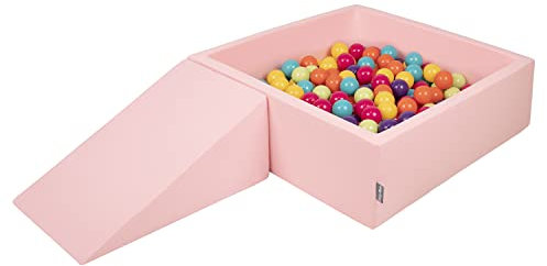 KiddyMoon Parque Infantil De Espuma con Cuadrada Piscina De Bolas (200 Bolas) para Niños, Rosa:Verdeclr/Amarill/Turques/Naranj/Rosaos/Morado