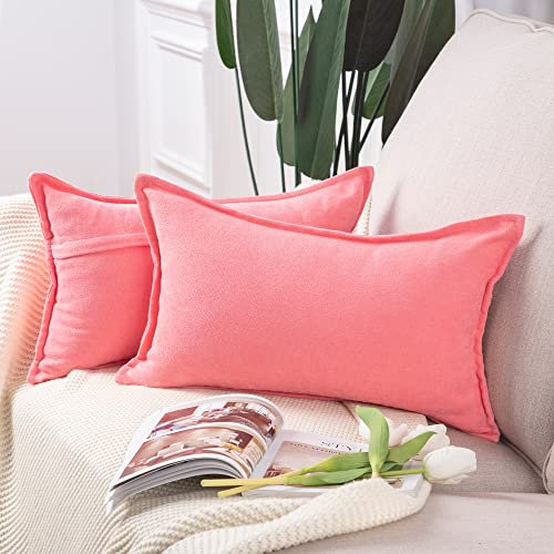 Madizz 2er Set kurzen Chenille Zierkissenbezüge weicher dekorativer Kissenbezug für Sofa, Schlafzimmer Kissenhülle Rosa 30x50 cm Rechteckig