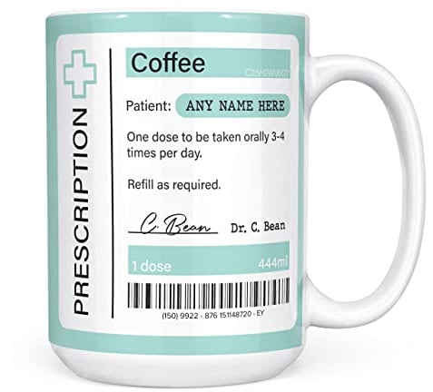 Mug Monster - Prescription for Coffee Mug, Personalised Leaving Gift for Colleague - Ceramic Coffee Mug/Cup, Gift for Men or Women, Extra Large and Giant Mug Available, 15oz White Mug
