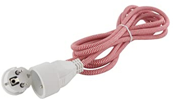 CHACON Rallonge Textile Rouge/Blanc - avec fiche Blanche - 3m