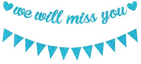 bng-bng We Will Miss You Banner mit Dreiecksflaggen, Wimpelkette, Girlande für Ruhestand, Abschied, Abschied, Partydekorationen, Abschlussfeiern, Partydekorationen, Fotohintergrund, Blau