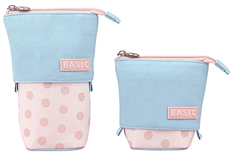 Federmäppchen Reißverschluss,Punktmuster Federmäppchen Mädchen,2-in-1 Schlampermäppchen und Stifteköcher,Ständer Bleistifthalter,Teleskopisch Mäppchen,Kawaii Mäppchen Stiftetasche Bleistift Beutel