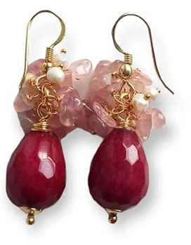 Orecchini a Goccia con Agata Borgogna e Quarzo Rosa