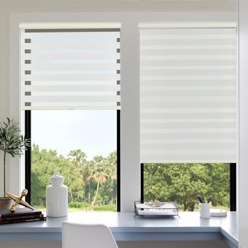 Tonature Zebra Blinds for Windows Cordless (30 W x 72 H, Cream) Light Filtering Free-Stop Roller Shades for Window, Dual Layer Fabric Sheer Shades for French Door for Home, Office Easy to Install