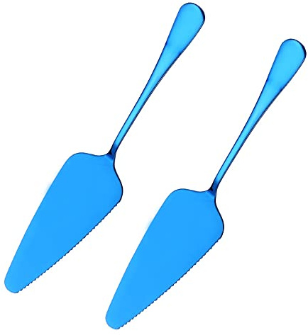 2 Stück Edelstahl Tortenmesser Tortenheber mit Gezackten Kanten, Kuchenheber, Kuchenmesser,Tortenschaufel, Kuchenschaufel Tortenschieber für Küchen Restaurants Partys Kuchen Pizza Käse Torten,Blau