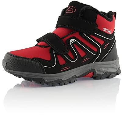 Fusskleidung® Damen Herren Wanderschuhe warm gefütterte Winterstiefel Rot Schwarz Weiß EU 37