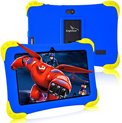 EagleSoar Kinder Tablet Android 12 Kindertablet 7 Zoll, Quad Core 2GB+32 GB, Dual-Kamera, HD-Display, WLAN, Bluetooth, Kindersicherung, Tablet für Kinder Ab 2-12 mit Kindersicherer Hülle(Dunkelblau)