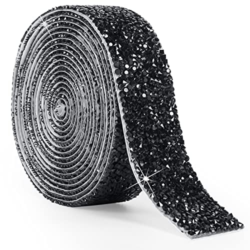 tenn well Strisce autoadesive con strass, 30 mm, 30 mm, nastro con strass per artigianato, specchio, guardaroba, cucina, bagno, decorazione (nero)