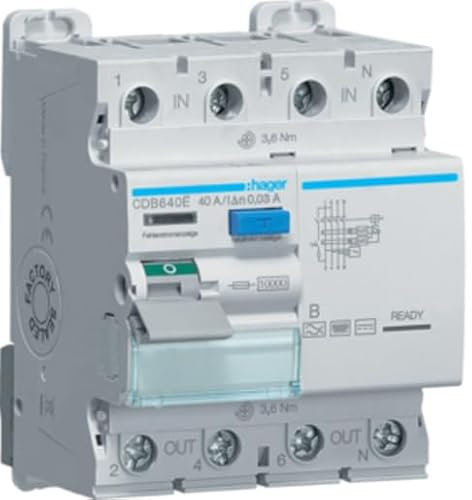 Fehlerstromschutzschalter 4p 10kA40A30mA TypB CDB640E 3250611627852 Hager