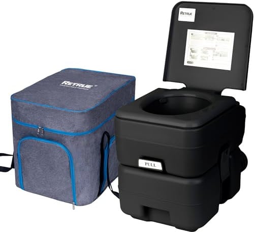 RETRUE Campingtoilette, Mobile Trenntoilette, Porta Potty mit Bürste und Staubbeutel, 20L Leak-Proof, 46 x 39 x 46 cm, Klo für unterwegs, Reise, Boot, Garten, Schwarz