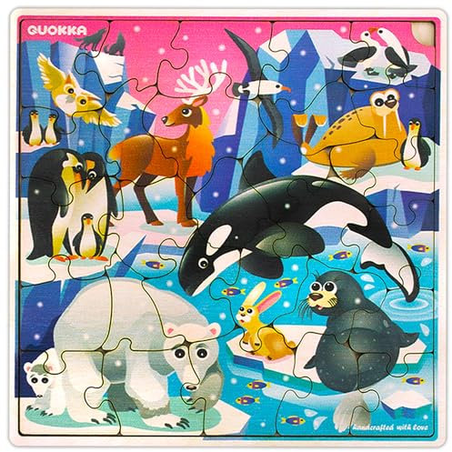 QUOKKA Spielzeug Puzzle ab 3 4 5 Jahre - 28-Teiliges Montessori Holzpuzzle Spiele für Kinder - Geschenk Kinderspielzeug für Mädchen and Junge ab 6 7 mit Polar