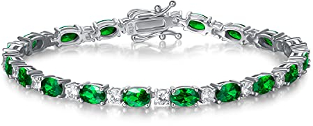 FANCIME Tennisarmband Damen 925 Sterling Silber Smaragd Tennis Armband Geburtsstein Geschenk Schmuck für Damen Mädchen, Länge 19 cm