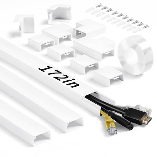 LZEOY 4,4m Kabelkanal-Set für 3-4 Kabel - Großes Kabelmanagement (Weiß) - 11 Stück Kabelversteck 40x3x1,5cm - Selbstklebend & Oberputz-geeignet