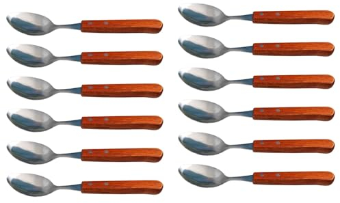 Acan Tradineur - Pack de 12 cucharas de Mesa de Acero Inoxidable y Mango de Madera, Cubiertos clásicos de Cocina, aptas para lavavajillas - 20 cm