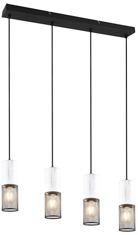 Trio Leuchten Pendelleuchte Tosh 304300434, Metall Schwarz matt, Holz Weiß, exkl. 4x E27