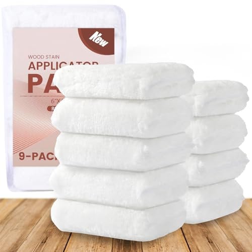 EIHFHIE 9Pack White Microfiber Wood Stain Applicator Pads - Square, Reusable, Stretchable, Rubber Grip, 6x4x1.7 inches