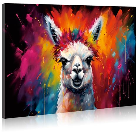 JBER Alpaka Leinwand Gemälde Wandkunst, geeignet für Badezimmer Dekoration, Poster Home Decor, lustige Tier Dekoration, gerahmt, 60 X 40cm