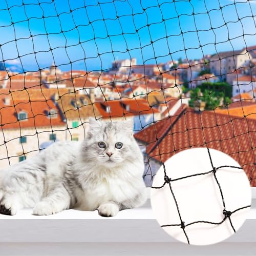 Filet de balcon pour chat - 3 x 4 m - Renforcé - En fil métallique - Pour chat - Anti-chute - Avec kit de fixation pour balcon, fenêtre, escalier, terrasse, portes - Noir