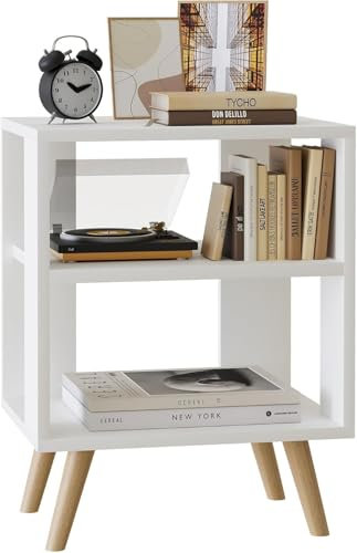 Huhote Bedside Table, Storage Nightstand, Bedroom Bedside Cabinet, 2 Tier Side Table, Open Compartment, Coffee End Table, Sofa Side Table for Bedroom, Living Room, White