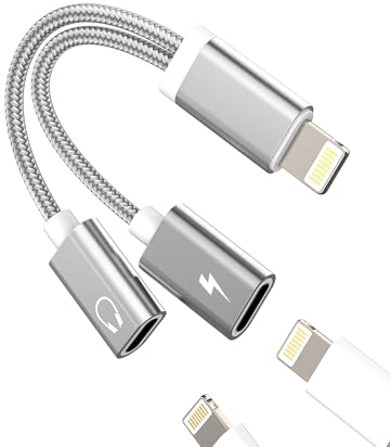 Lightning Adapter(2 in 1) Doppelstecker Kopfhörer Und Laden Klinke für Apple MFI Certified AUX Audio Splitter Charge Headphone Ladekabel Verteiler Handy für iPad Kopfhörerstecker für iPhone 14