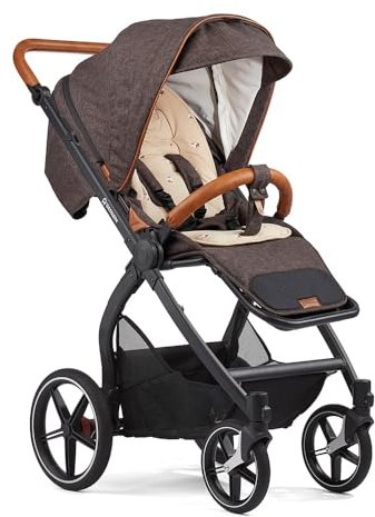 Gesslein Kinderwagen FX4 Swing mit Babywanne Panorama Lyx (Kinderwagen 3 in 1, Liege- & Sitzoption, Sportwagenaufsatz, individuell einstellbar, hoher Komfort, geringes Packmaß, Handbremse), Braun