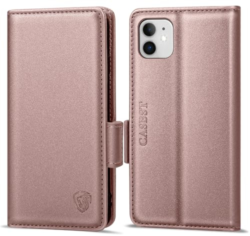 CASBST Handyhülle für iPhone 11 Hülle Premium Leder Schutzhülle Klappbar mit Kartenfach Ständer Magnet für iPhone 11 Handytasche mit RFID Kameraschutz Flip Case Klapphülle für iPhone 11 Rose