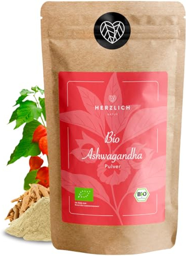 Bio Ashwagandha Wurzelpulver 500g| fein gemahlene Ashwagandha-Wurzel | Zertifizierte Bio-Qualität | Perfekte Ergänzung für Smoothies, Säfte, Goldene Milch, Moon Milk & Co. | Herzlich Natur