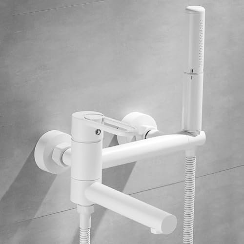Badewannenarmatur Badewanne Wasserhahn Messing Wandmontage Einhand Wannenbatterie Badewannen Armatur Mit 2 Funktionen Handbrause Badewanne Mischbatterie Duscharmatur, Weiß