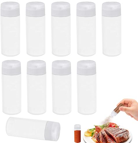 10 Mini-Gewürzflaschen aus Kunststoff (15g) mit Doppeltem Klappdeckel Kunststoff Mini Salzstreuer Gewürzflaschen Haltbarkeit Salzstreuer für Unterwegs Reise Gewürzstreuer Camping Gewürze Set