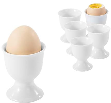 Coquetiers en Porcelaine, 6 Coquetiers en Porcelaine Blanche, Range-œufs, Support à œufs, Coquetiers en Céramique de 7 x 5,2 cm, Convient pour Les œufs Durs et Mollets, Blanc