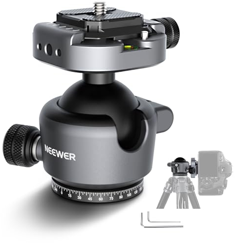 NEEWER GM41 Low Profile Tripod Ball Head, 40mm Metal Panoramic Camera Mount Adapter with 1/4 Arca Type QR Plate Compatible with Peak Design Capture Camera Clip, 360° Swivel & 90° Tilt, Max Load 22lb