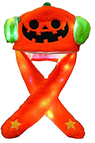 Sunisfa Beweglicher Ohr-Sprunghut, Eingebauter LED-Licht-Plüsch-Kürbis-Monster-Hut, Halloween-LED-leuchtende Plüschtiere Ostern, Cosplay, Weihnachten (Rot)