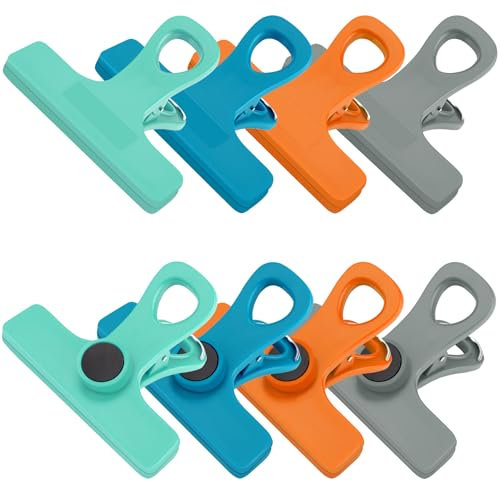 TACGEA Chip-Clips, magnetische Beutelklammern mit luftdichtem Verschluss zur Aufbewahrung von Lebensmitteln, 8 Stück, mehrfarbig