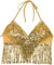 MUNAFIE Glitzer Pailletten Oberteil Damen Fransen Rückenfrei BH Festival Top Outfit Bauchtanz Oberteil Kostüm Gold