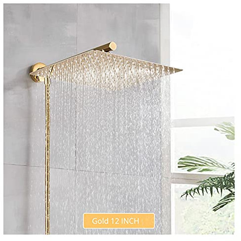 VNNHGB Nuovo soffione Doccia in Acciaio Inox Dorato/Nero/Cromo da 8/10/12 con Braccio Doccia, Flessibile Doccia, Montaggio a Parete Jingxin