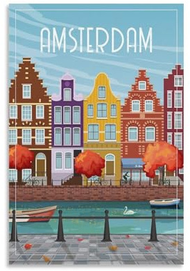 YQCQCS Amsterdam Niederlande Haus Vintage Reiseposter Leinwand Kunst Poster Bild Wanddekoration Malerei Poster Dekorative Poster